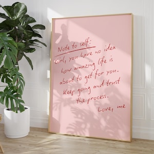 Art mural rose girly imprimable « Note to self », affiche rose motivante sur l'état d'esprit positif