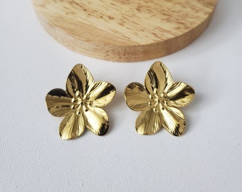 Boucles d'oreilles fleur en acier inoxydable et plaqué or