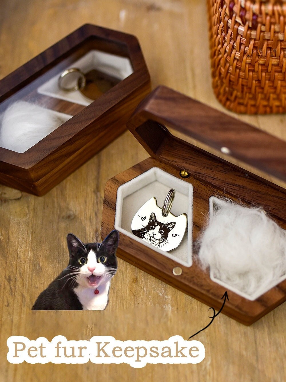 Pet Fur Keepsake with Portrait Engraving, Pet Hair Memorial Box, Pet Loss Gift, Cat Dog Memorial Gift
