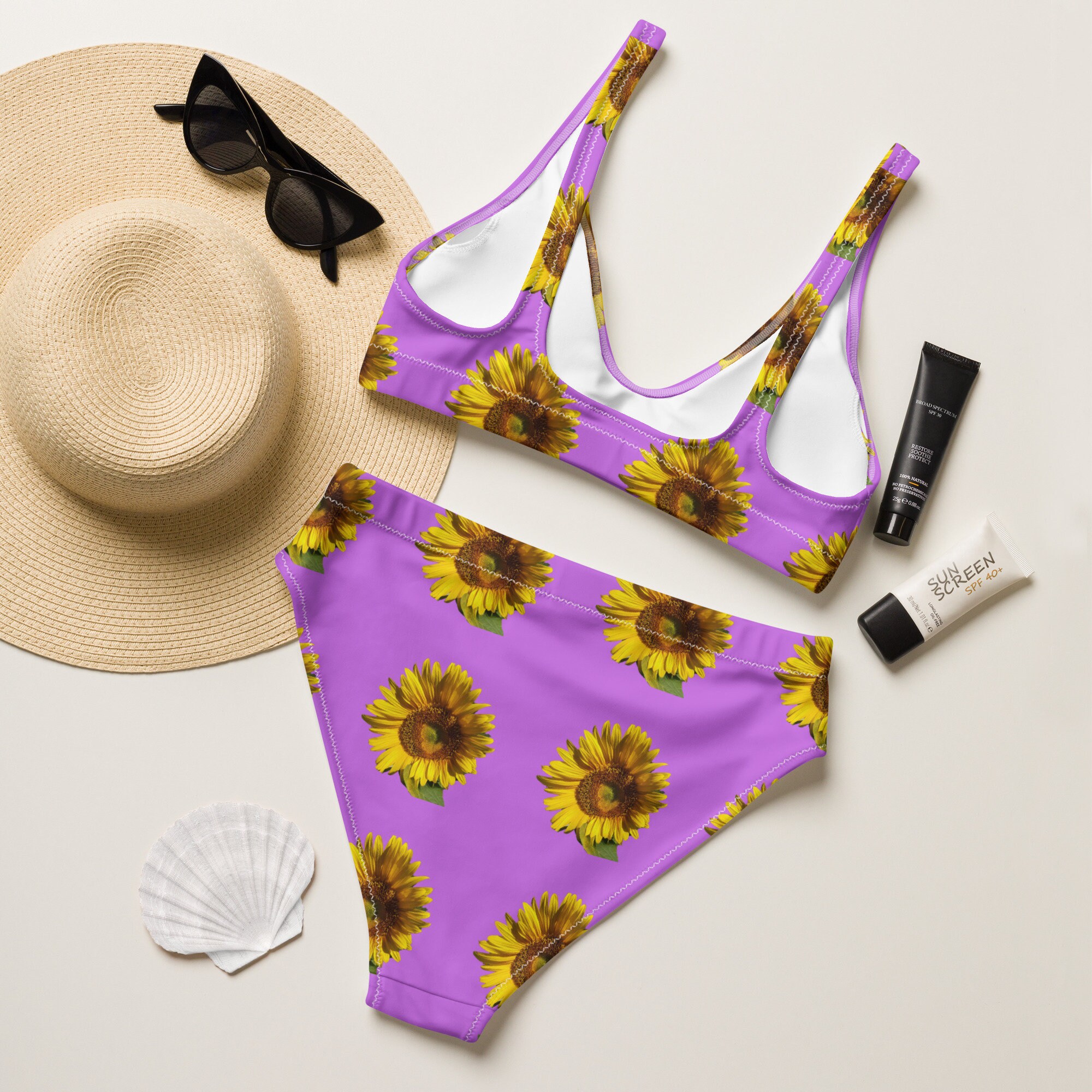 Sunflower Print High waisted Bikini Etsy Canada