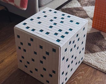Cube Tile Table Porcelain Tempered Glass Geometric Mosaic Table