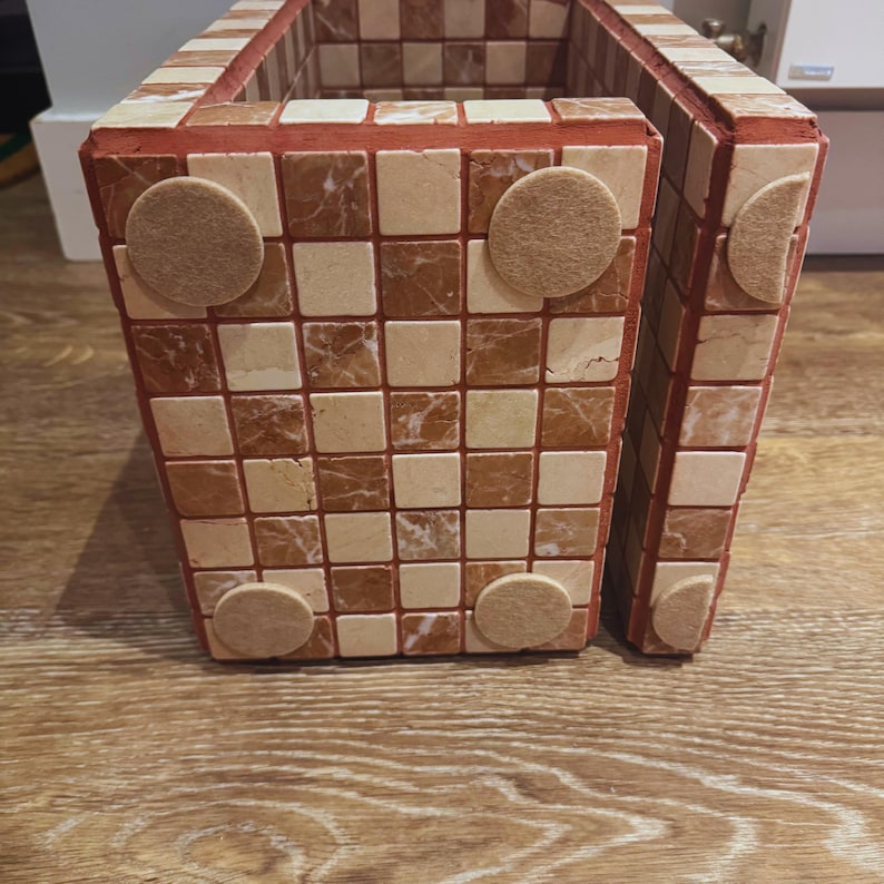 Handmade Marble Chess Side Table, Tiled Accent Table with Storage