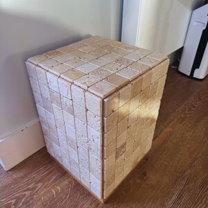 Handmade Travertine Mosaic Side Table: Natural Stone End Table