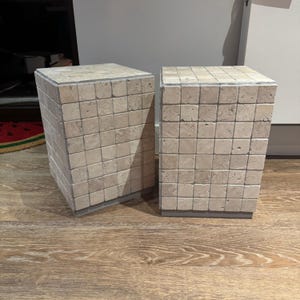 Handmade Travertine Mosaic Side Table: Natural Stone End Table