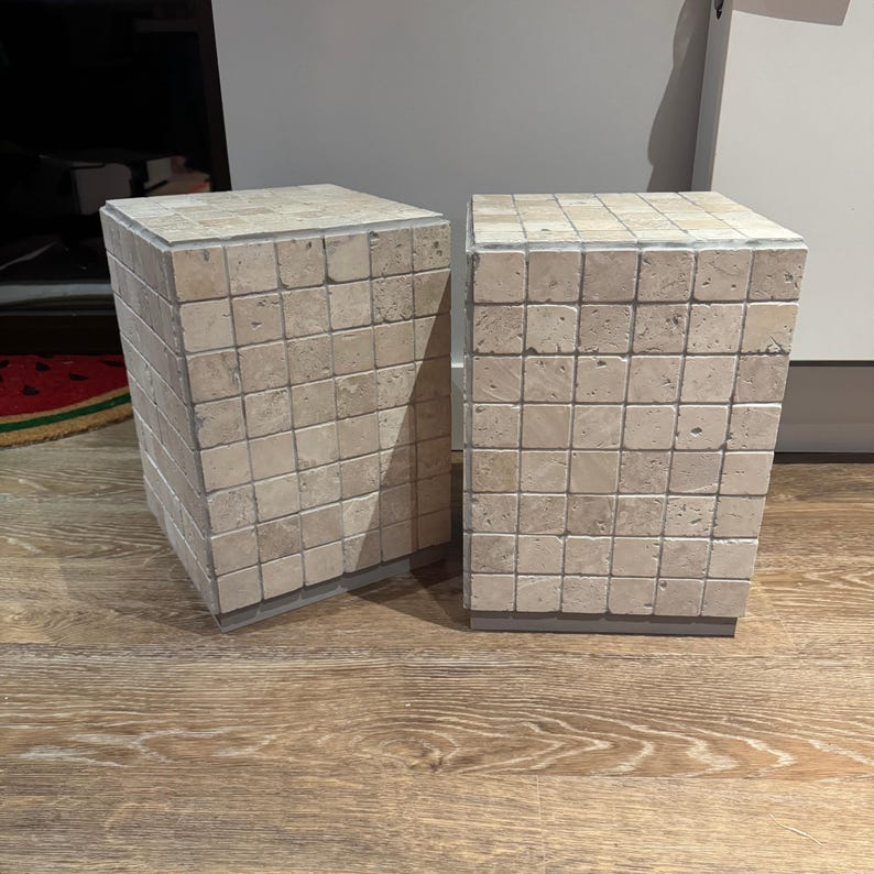 Handmade Travertine Mosaic Side Table: Natural Stone End Table