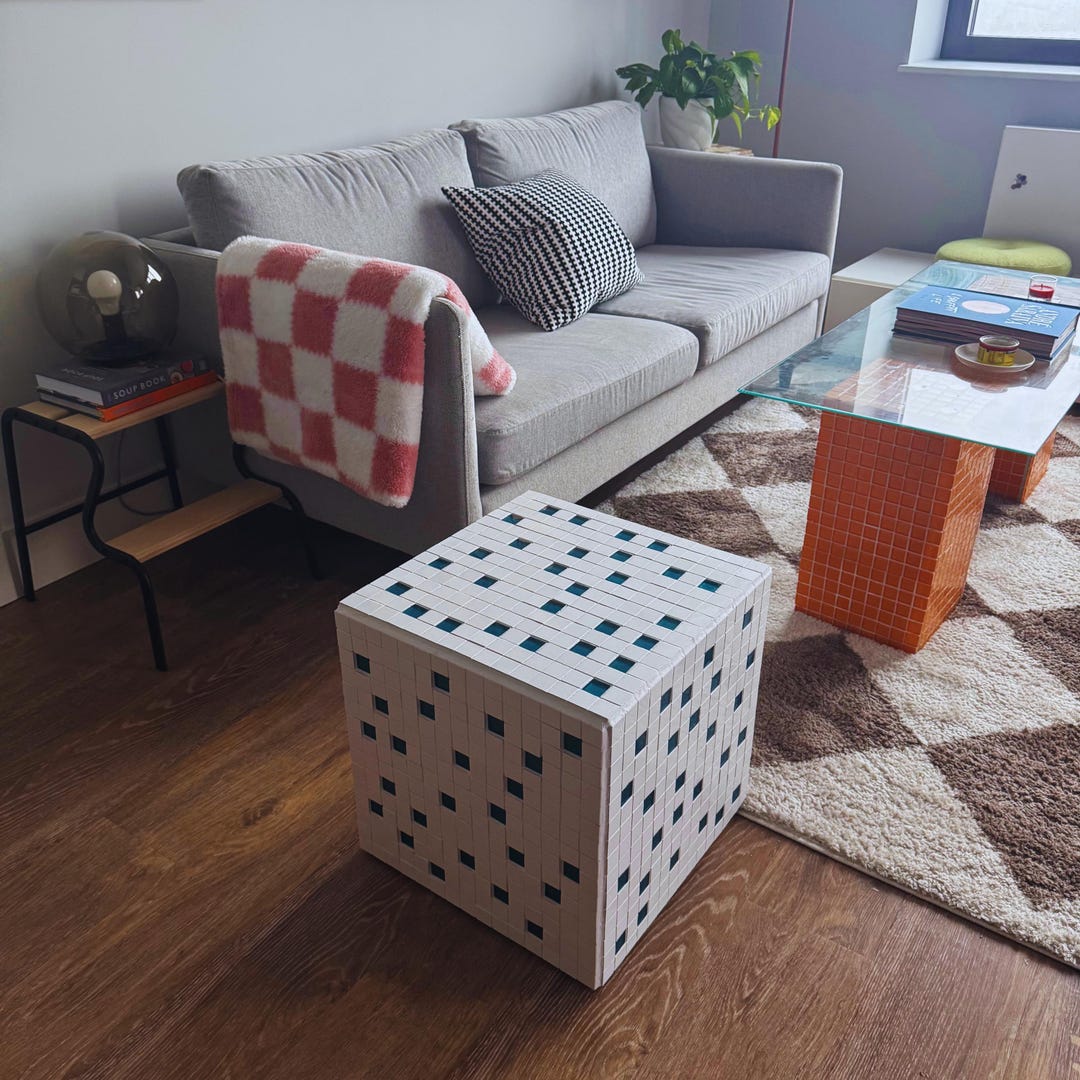 Tile Table Cube Cube Tile Table Porcelain Tempered Glass Geometric Mosaic Table - Etsy