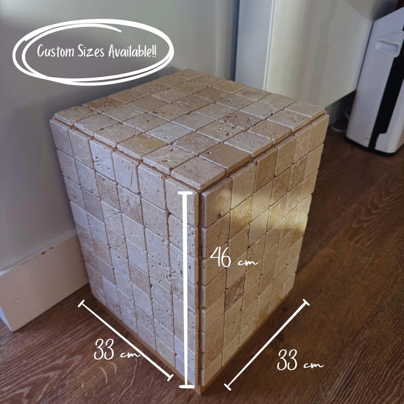 Handmade Travertine Mosaic Side Table: Natural Stone End Table