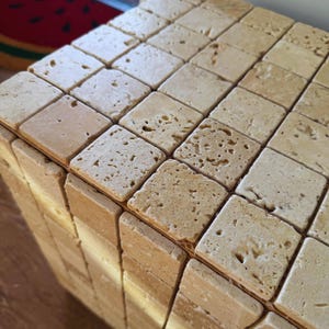 Handmade Travertine Mosaic Side Table: Natural Stone End Table