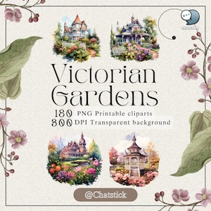 Enorme pacchetto di clipart ad acquerello di giardini vittoriani - 180 PNG, arte stampabile, sfondo trasparente, download istantaneo dal team ChatStick