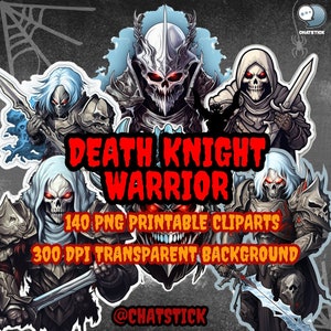 Death Knight Warrior digitaal stickerpakket - 140 png-clipart voor gaming Scrapbooking en knutselen, afdrukbare fantasykunst