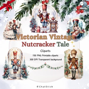 Victorian Nutcracker Tale Aquarela Clipart Mega Pack - 150 PNGs, 3200x3200, 300 DPI, arte para impressão com fundo transparente - Equipe ChatStick