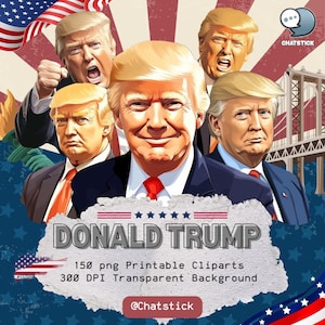Donald Trump Stickers Cliparts Pack | 150 High-Resolution PNGs | 3200x3200px | Digital Download with Transparent Background