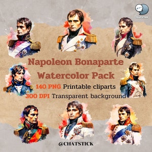 Napoleone Bonaparte Clipart Mega Pack - 140 grafica PNG ad acquerello, immagini digitali stampabili con sfondi trasparenti di ChatStick Team