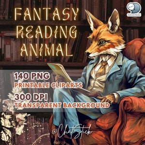 140 Viktorianische Tiere Aquarell Clipart Pack - Fantasy Lese Thema PNG Drucke für Scrapbooking & Basteln