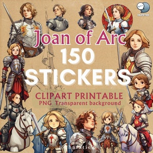 Set di clipart di adesivi ispirati a Giovanna d'Arco / Confezione da 150 clipart digitali / PNG stampabili / Alta qualità / Download istantaneo dal team ChatStick