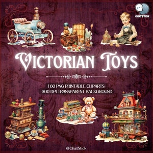 Victorian Toys Clipart Pack - 140 digitale Aquarell PNGs für Crafts & Scrapbooking mit transparentem Hintergrund