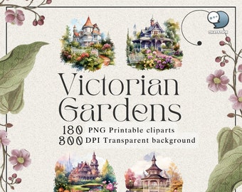 Huge Pack of Victorian Gardens Watercolor Clipart - 180 PNGs, Printable Art, Transparent Background, Instant Download by ChatStick Team