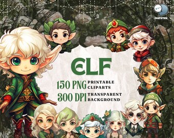 Magical Elf Theme Digital Sticker Pack - 150 Fantasy PNG Cliparts for Scrapbooking & Crafts - Printable Clipart Collection