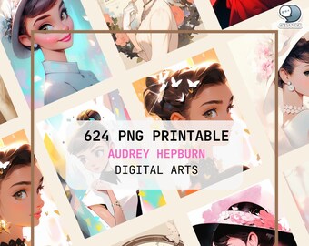 Audrey Hepburn Mega Pack - 624 PNG Digital Art Prints for Posters, Shirts, Mugs & More - High Quality 3200x3200px, 300 DPI