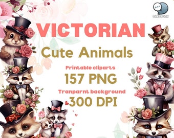 Victorian Romantic Valentine's Day Cute Animals Clipart Pack - 157 PNG Watercolor Designs, 300 DPI, Transparent Background by ChatStick Team