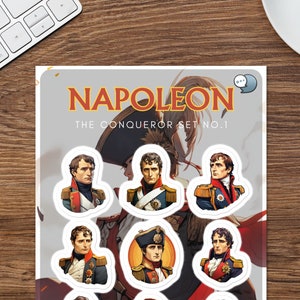 Juego de hojas de pegatinas de Napoleón Bonaparte No.1 - 9 calcomanías históricas brillantes de ChatStick - ¡Perfecto para computadoras portátiles, portátiles y más!