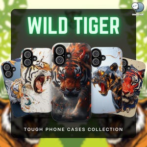 Colección de fundas resistentes para teléfono Wild Tiger (juego de 8): para iPhone 16 Pro Max, 15 Plus, 14, 13, 12, 11, XS y Samsung S24, S23, S22, S21