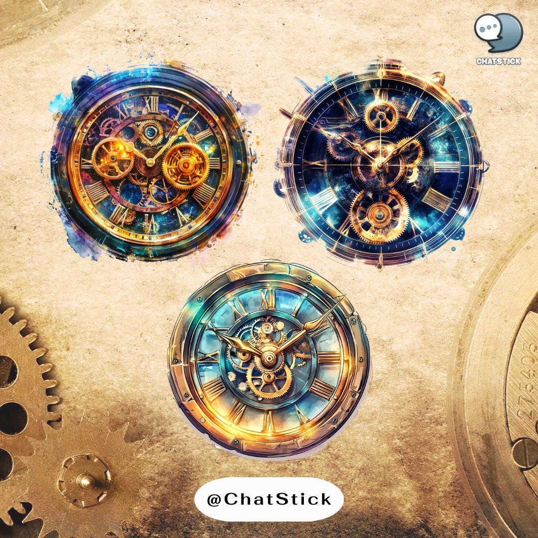 Steampunk Clocks & Timepieces Clipart - 160 Intricate Mechanical Clock ...