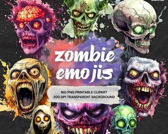 160 Zombie Emoji Clipart Bundle | Creepy Halloween Digital Stickers | Scary Emojis PNG | Zombie Face Icons for Horror & Party Decor
