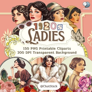 1920s Ladies Clipart Bundle for Scrapbooking & Junk Journals – 150 Vintage PNG Images, Digital Art Collection