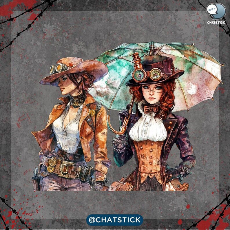 Steampunk Lady Detectives Clipart | 160 PNG Victorian Detective ...