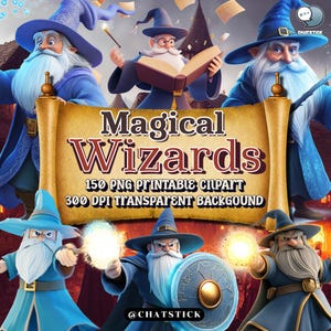 Coleção de clipart 3D de magos mágicos - 150 imagens PNG de alta qualidade de magos de desenho animado lançando feitiços com fundos transparentes