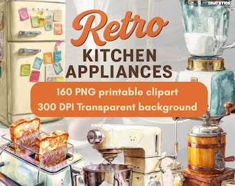 Retro Kitchen Appliances Clipart Bundle | Vintage Toasters Fridges Mixers PNG Printable 3200px 300DPI Digital Download