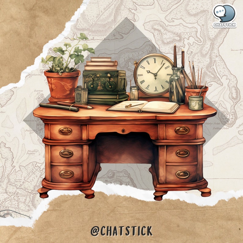 Victorian Work Desk Themed Watercolor Clipart Mega Pack - 150 PNGs, 3200x3200px, 300 DPI, Transparent Background by ChatStick Team