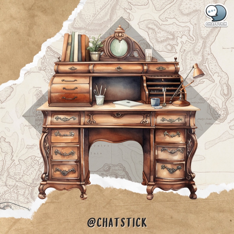 Victorian Work Desk Themed Watercolor Clipart Mega Pack - 150 PNGs, 3200x3200px, 300 DPI, Transparent Background by ChatStick Team