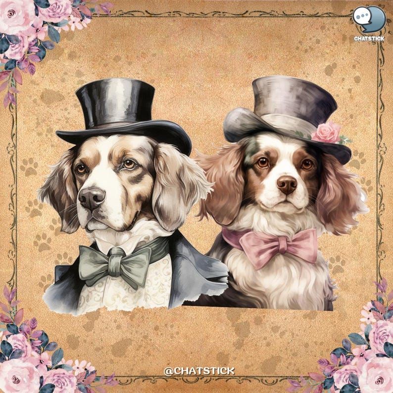 Victorian Pets Clipart Bundle - 150 Elegant Vintage Printable PNGs, 300 DPI Transparent Background for Crafts & Design