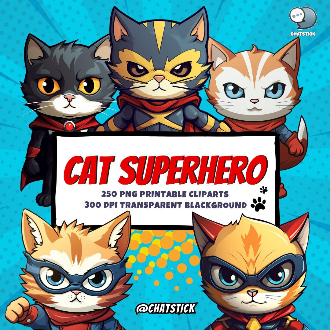 250 Cat Superhero Clipart Pack Printable Png With Transparent 250 Cat Superhero Clipart Pack Printable Png With Transparent