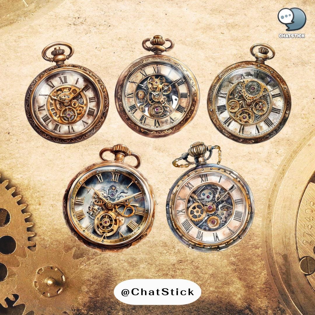 Steampunk Clocks & Timepieces Clipart - 160 Intricate Mechanical Clock ...