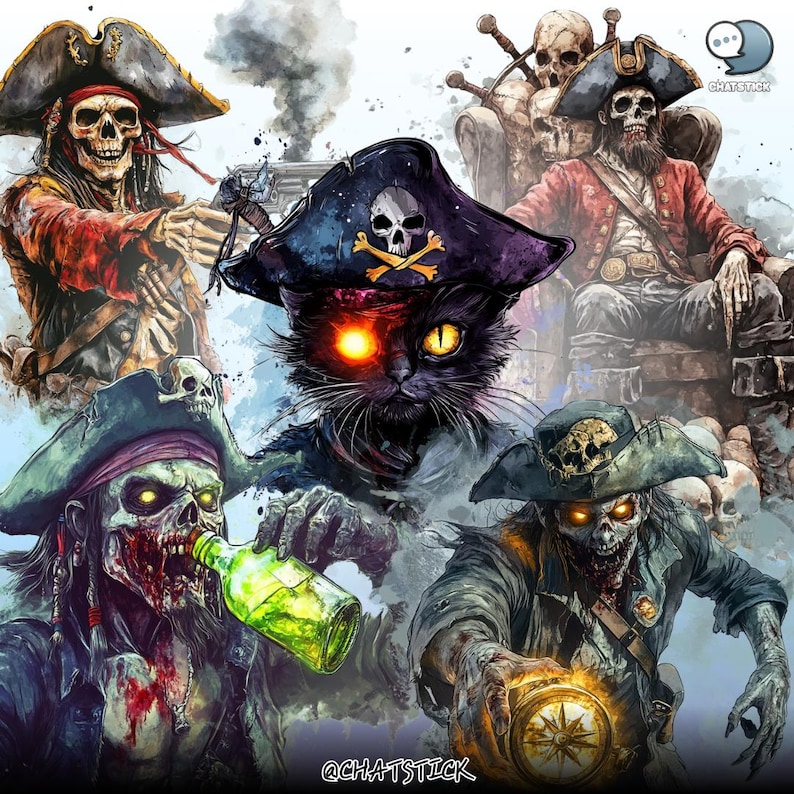 Zombie Pirates Clipart Pack - 160 Printable Pngs, 300 DPI Transparent ...