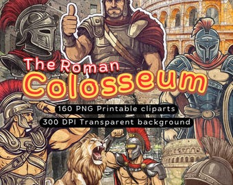 The Roman Colosseum Clipart Bundle - Gladiators, Warriors & Lions - 160 Ancient Rome PNG Graphics for Crafts and Designs