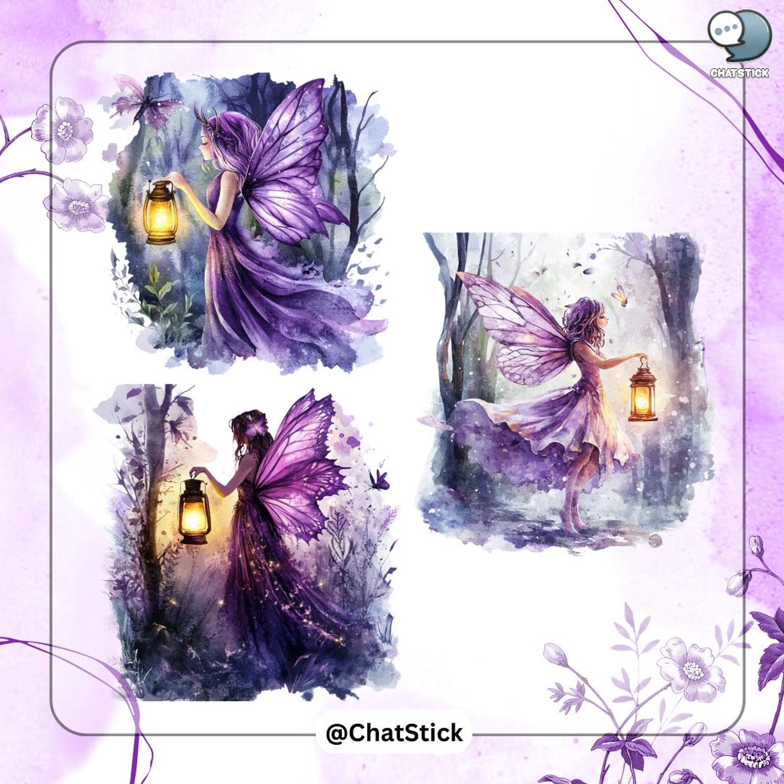 Purple Fairies Clipart Bundle - 160 PNG Watercolor Fairy Art ...