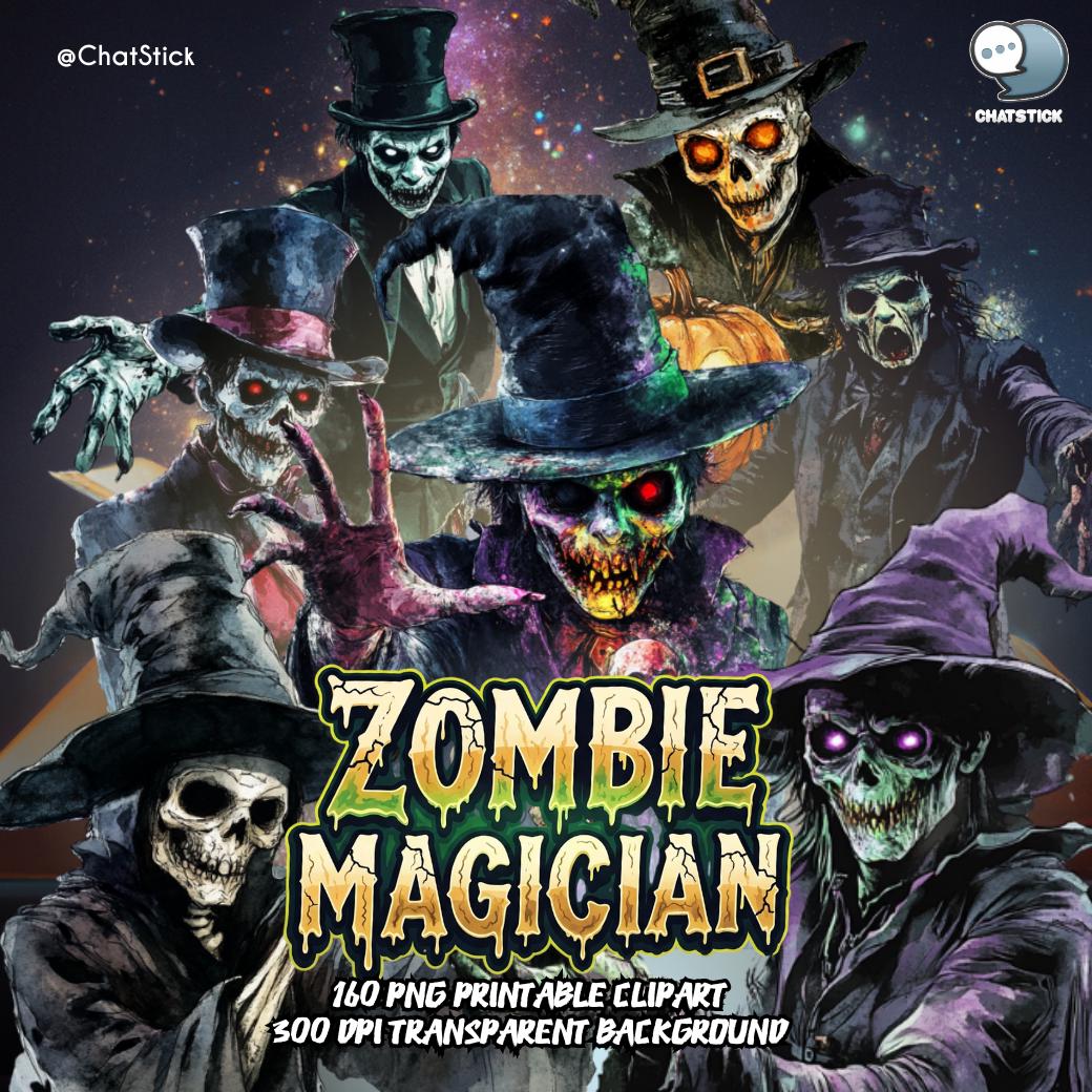 160 Zombie Magician Clipart Bundle | Creepy Undead Wizard PNG | Horror ...