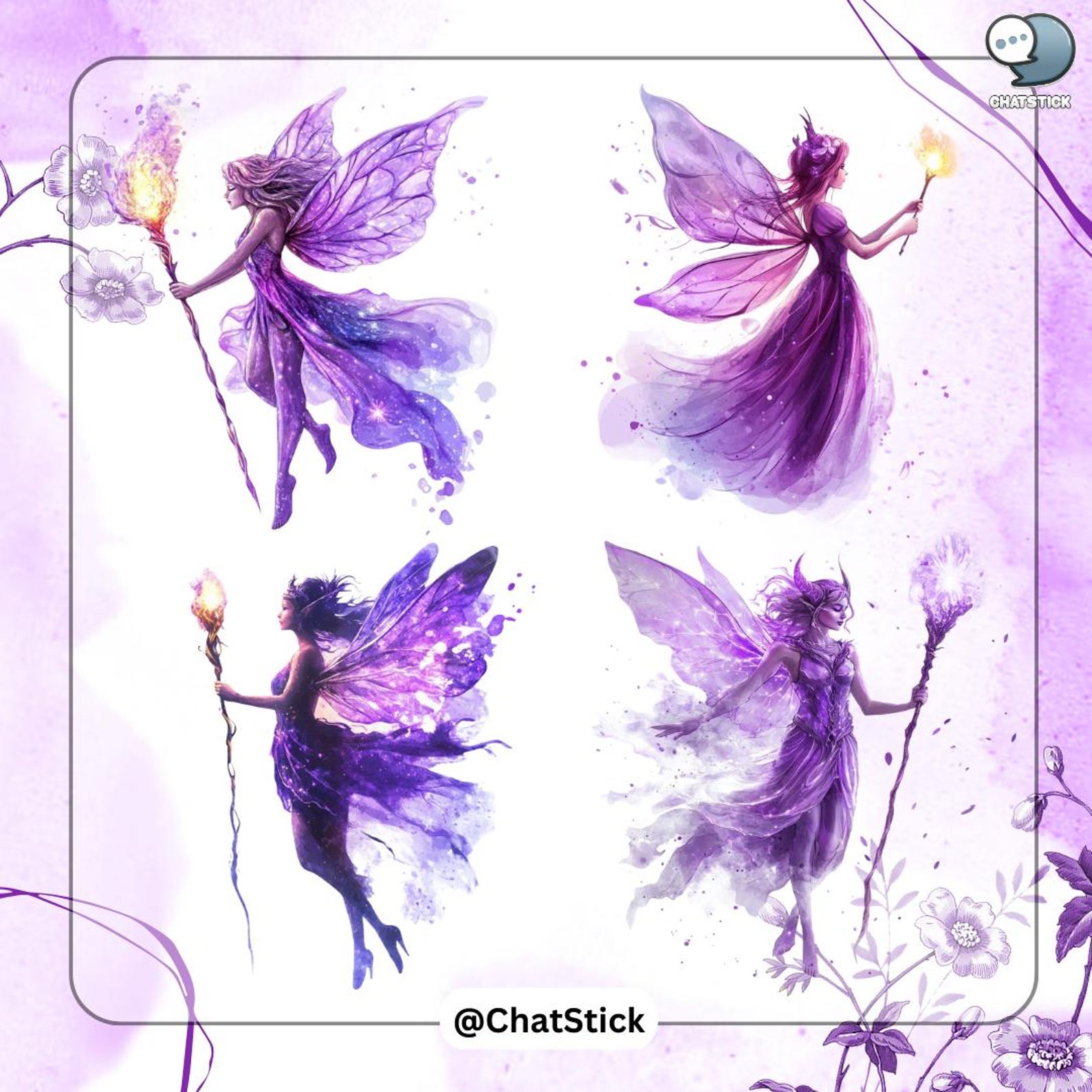 Purple Fairies Clipart Bundle - 160 PNG Watercolor Fairy Art ...