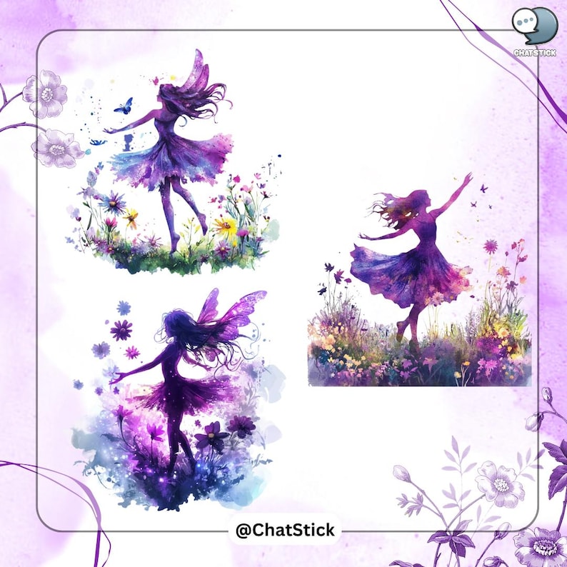 Purple Fairies Clipart Bundle - 160 PNG Watercolor Fairy Art ...