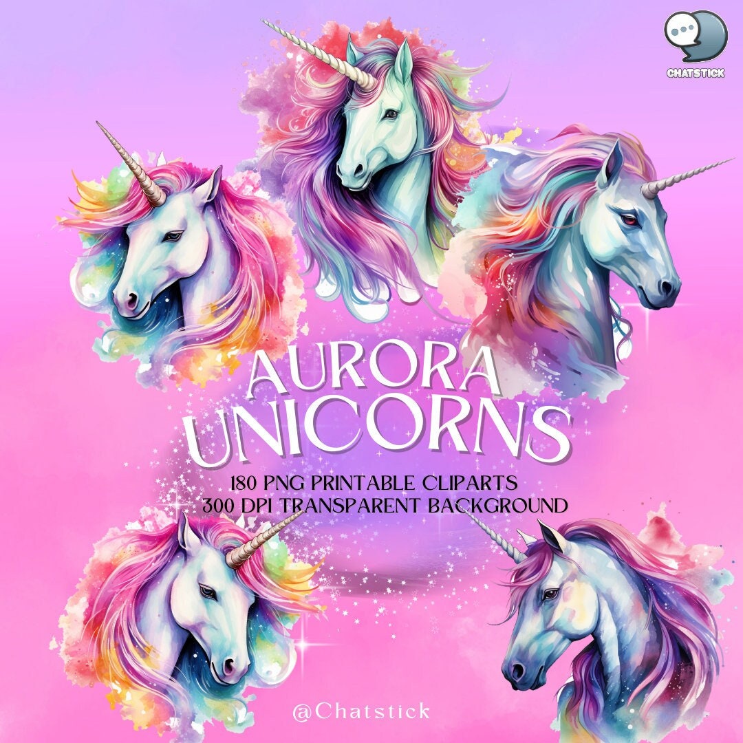 180 Aurora Unicorns Digital Watercolor Clipart Png Printable Art With 180 Aurora Unicorns Digital Watercolor Clipart Png Printable Art With