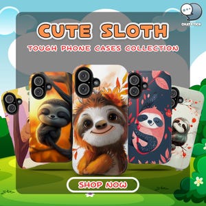 Cute Sloth Tough Phone Cases Collection for iPhone 16 Pro Max, 15 Plus & Samsung S24, Set of 8 Fun Designs