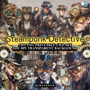 Steampunk Detective Stories Clipart Pack - 160 Sherlock Holmes-karaktärer för unik konst och hantverk