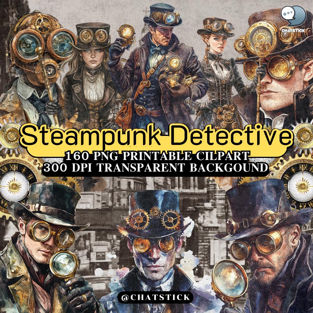 Steampunk Detective Stories Clipart Pack - 160 Sherlock Holmes ...
