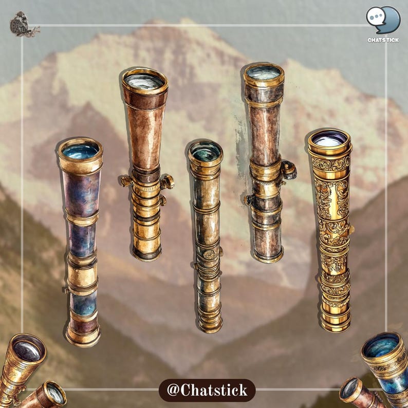 Vintage Telescope Cliparts | 150 Victorian Stargazing PNG Bundle | 300 DPI High Resolution, Transparent Background