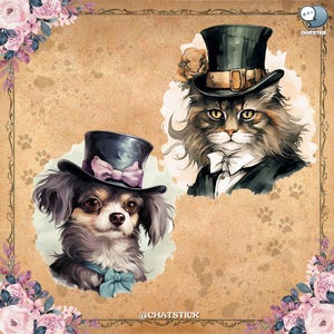 Victorian Pets Clipart Bundle - 150 Elegant Vintage Printable PNGs, 300 DPI Transparent Background for Crafts & Design