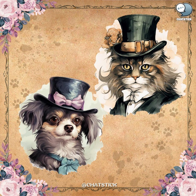 Victorian Pets Clipart Bundle - 150 Elegant Vintage Printable PNGs, 300 DPI Transparent Background for Crafts & Design